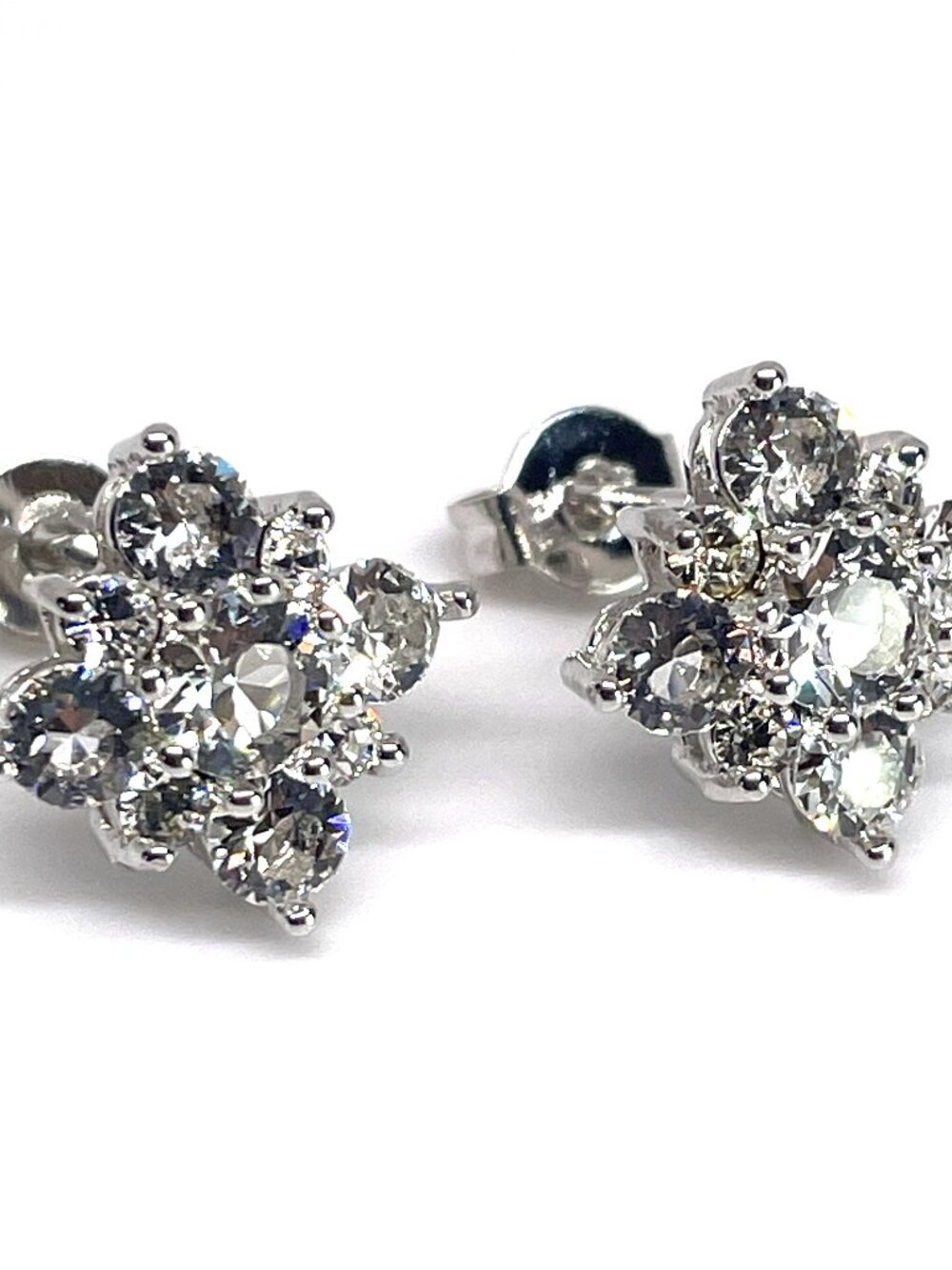 Diamond Shaped Rhodium Plated Stud Earrings, made with Crystals by Swarovski